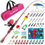 PLUSINNO Kids Fishing Pole with Spincast Reel Telescopic Fishing Rod Combo Full Kits for Boys, Girls, and Adults (RED, 150cm 59.05in)