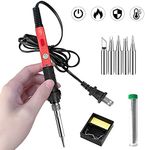 60W Portable Soldering Iron Kit with Ceramic Heater, 5 Tips, Stand, Solder - For Metal, Jewelry, Electric Repair