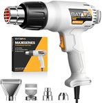 Heat Gun - BATAVIA Dual Protection Fuses 1800W Heavy Duty Fast Heat Hot Air Gun with 752℉&1112℉ Dual-Temperature Settings and 4 Nozzles with Overheat Protection for Crafts, Vinyl Wrap, Shrink Tubing