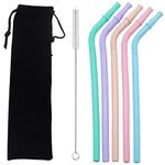 HASTHIP® 5Pcs Silicone Straws, Reusable Silicon Straws, Colorful Flexible BPA Free Foodgrade Silicon 8.4Inch Portable Straws for 20 oz 30 oz Water Glasses with Cloth Bag and Cleaning Brush