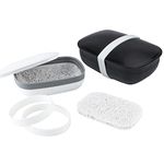 Snowkingdom 2 Pack Travel Soap Holder Container with Silicone Band & Soap Saver Set, Strong Sealing Leak Proof Portable - White & Black