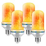 Flame Light Bulb (4 Pack) | LED Flame Effect Light Bulbs with Upside Inverted Realistic Flickering Faux Flames | 5 Watt 150 Lumens Perfect for Indoor or Outdoor Lighting | 4 Dimmable Modes