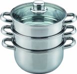 Sabichi Food Steamer - Stainless Steel 18cm 3 Tier Steamer for Cooking - Induction Ready with Vented Glass Lids, Steamer Cooking, Polished Mirror Finish, Silver