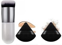 Aadav 1 Round Foundation Makeup Brush,2 Pieces Makeup Sponge Blender(Foundation Brush,2 Pieces Triangle Powder Puffs Face Cosmetic Powder Puff Washable Reusable Soft Plush Powder Makeup Sponge)