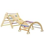 BanaSuper Colorful 3 in 1 Climbing Triangle Ladder with Ramp & Arch Foldable Wooden Triangle Climber Set Montessori Climbing Toys for Kids Ourdoor Indoor Playground Play Gym Gift for Boys Girls