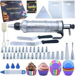 MARTINARKAS Cake Decorating Kit, 159 Baking Supplies, Icing Gun with 30 Piping Tips, Frosting Piping Kit for Beginners or Professionals: Cupcake Liners, 2 Spatulas, 3 Scrapers, Silicone Cups & More