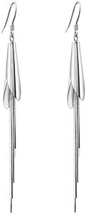 Hiqmic 925 Sterling Silver White Gold Plated Fashion Bud Tassel Chain Dangle Drop WK90016e Earrings