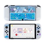 GeekShare Protective Case Slim Cover Case Compatible with Nintendo Switch OLED Console and Joy Con, Shock-Absorption and Anti-Scratch Cover Skin for Switch OLED 2021- Shark Party (Clear)