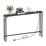 VEDECASA 5.9" Skinny Console Table with Charging Station Narrow Long Behind Couch Table with Power Outlets USB Ports Slim Sofa Table for Entryway Living Room Hallway Office Sturdy Steel Frame Black