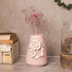 Market99 Pink Ceramic Vase - Engraved Floral Pattern, Flower Holder | Vase for Flower Pot, Gift, Home Decor, Bedroom, Office, Living Room, Aesthetic |Dimension| - 10 x 10 x 15 Cm