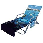 oneforus Lounge Chair Beach Towel 3D Underwater World Fish Soft Foldable With Side Pockets for Pool Sun Lounger Hotel Garden