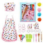 LEADSTAR Kids Baking Set, Kids Aprons for Cooking, Kids Cooking Set, Kids Chef Set Childrens Chef Hat Apron Kitchen Baking Kits Children Toy Christmas Festivals Gift for 3-12 Year Old Girls, 30 Pieces