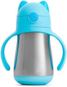 Munchkin Tasse avec Paille en Acier Inoxydable | Design Chat Cool | Tasse Sippy Bébé & Tout-Petits Sans BPA | Non-Coulante | Bouteille à Paille | 237ml | Bleu