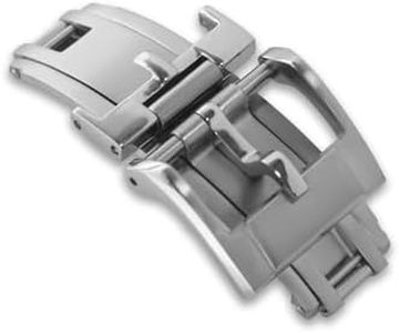 DiverFluoro Professional Spring Deployant Clasp Buckle 16mm 18mm 20mm for Leather Strap Brushed Polished Steel Easy Push Button Release Fold (Silver, 18mm)