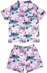 Disney Lilo & Stitch Girls Satin Short Pyjamas Button Collar (Lilo & Stitch - Button, 5-6 Years)