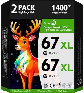67XL Black Ink Cartridge Compatible for HP 67 Black Ink Cartridge Works with HP Deskjet 2855e 2800e 2700 2700e 2755 2755e 2852e 4255e 2827e 4100e 4155e Envy 6000 6055e 6455e Printer, 2 Pack