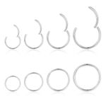 jagosen Silver Nose Ring Hoop 18g 8PCS Titanium Thin Small Nose Septum Ring Lip Ring Eyebrow Cartilage Piercing Jewellery For Women Men 8mm/10mm/12mm/14mm