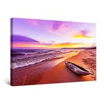 Startonight Canvas Wall Art Decor Purple Beach Morning Sunrise and Boat M_ _d Blow_ _g Photo Print for Bedroom 60 x 90 CM