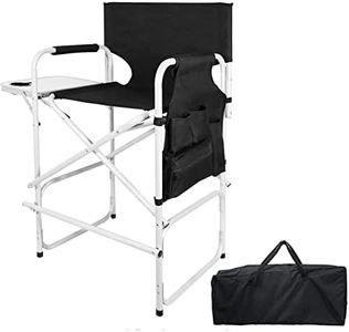 ABACAD Tall Director Chair Foldable Wide Body, Portable Makeup Artist Chair Bar Height, Outdoors Folding Chair with Side Table Storage Bag Foot Rest, Black
