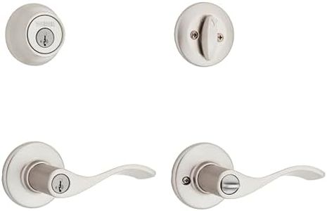 Weiser Belmont Satin Nickel Front Door Handle with Deadbolt, Reversible Exterior/Interior Door Handles with Deadbolt Lock, Front Door Handles with Lock/Front Door Lock, Traditional Home Décor