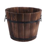 Rustic Wooden Barrels Whiskey Barrels Bucket with Handle, Flower Planter Plant Pots Container Water Wishing Well Pail Garden Backyard Outdoor Indoor Decor