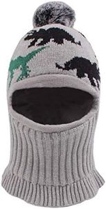 Zsedrut Toddler Kids Winter Hats for Girls Boys Warm Balaclava Hat with Fleece Lined Thick Knit Beanies Cap (Dinosaur Gray, M)