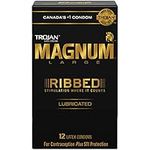 TROJAN Magnum Ribbed Large Size Lubricated Latex Condoms, 12 Count