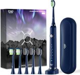 JTF Sonic Electric Toothbrush for Adults, Power Toothbrushes with 6 Brush Heads and Portable Travel Case, 2 Min Auto Timer Rechargeable Tooth Brush, IPX7 Waterproof USB Fast Charging (Blue)