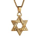 HZMAN Magen Star of David Pendant Necklace Women Men Chain Silver Stainless Steel Israel Necklace (Gold-1)