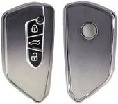 kwmobile Key Cover Compatible with VW Golf 8 3 Button Car Key - Soft TPU Car Key Fob Protector Case - Dark Grey/Silver