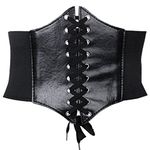 Ayliss Women Elastic Wide Band Tied Waspie Corset Waist Cincher Belt,Black