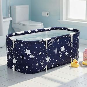 Weisshorn Foldable Bathtub for Adults 114cm, Large PVC SPA Bucket Inflatable Cushion, Converts Shower to Tub - Perfect for Shower Stall/Bathroom, Folds to Store, Easy to Clean and Assembly, Star Navy