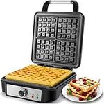 MONXOOK Belgian Waffle Maker, 4-Slice Non-Stick Square Waffle Maker, Anti-Overflow Waffle Iron with Browning Knob, Indicator Lights, Compact Design, Recipes Included, 1200W, Silver/Black