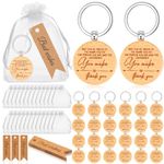 Otuuz 72 Pcs Thank You Gifts Employee Appreciation Gifts Bulk Wooden Inspirational Keyring Keychains with Thank You Cards White Organza Bags for Christmas Colleagues Staff Teacher Gift(Be Proud)