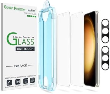 amFilm [2+2 Pack] OneTouch Tempered Glass Screen Protector for Samsung Galaxy S23+/S23 Plus 6.6 Inch with Camera Lens Protector, 9H Hardness, Easy Installation and Bubble Free.