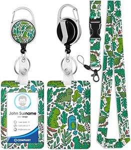 Plifal ID Badge Holder with Lanyard and Retractable Badge Reel Clip, Cute Tropical Leaves Name Tag Lanyard Vertical ID Protector Bage Clips for Nurse Nursing Doctor Teacher Student Women