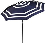 Sunnydaze 9-Foot Patio Umbrella with Push Button Tilt and Crank - Aluminum Pole with Polyester Canopy - Navy Blue Stripe