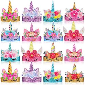36 Pack Unicorn Birthday Party Hats Unicorn Paper Party Crown Headbands Glitter Unicorn Party Hats with Colorful Unicorn Horn Flower Ornaments for Girls Kids Unicorn Theme Party Decorations, 9 Styles, Colorful, 4.72inch*4.72inch