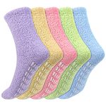 Firtink 5 Pairs Women Fluffy Socks, Fuzzy Soft Warm Cosy Crew Socks with Non Slip Grips for Winter