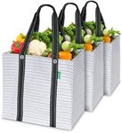 Heavy Duty Reusable Grocery Bags, Foldable Grocery Reusable Bags, 3-Pack Multipurpose Grocery Tote Bags, X-Large Reusable Grocery Bags with Handles & Hard Bottom (10 Gallons, Gray)