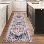 PURRUGS Vintage Farmhouse Boho Runner Rug 2x8 ft, Non-Slip Machine Washable Rug, Accent Oriental Area Rug for Kitchen, Hallway, Entryway, Bedroom, Living Room and Dining Room, Coral Red/Marine Blue