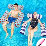 SHENGMEI Large Pool Inflatable Chair 2 Pack, Inflatable Pool Floats for Adults Kids Swimming Pool, Hammock Floating with Bottom Mesh, Inflatable Pool Bed Water Lounge Party, blue red