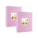 Artmag Small Photo Album 4x6-Clear Pages, Pack of 2 Linen Cover with Front Window, Each Small Album Holds 52 Photos,Artwork or Postcards(Pink)