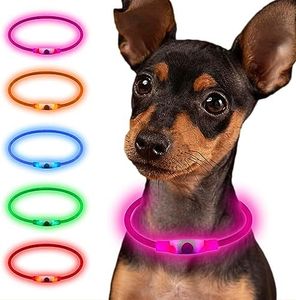 Larkumio Collar Luminoso Perro LED Recargable USB, Collar Perro Luz para Perros Grande Mediano Pequeño Longitud Ajustable, Reflectante Dog Collar Collares para Perros con 3 Modos, Rosa