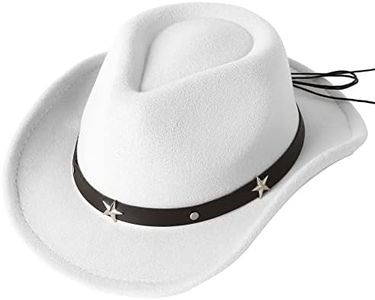 Lanzom Kids Girls Boys Cowboy Cowgirl Hat with Buckle Belt Toddlers Felt Western Hat (White, 4-10 Years)