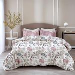 LORETO - A QUALITY LINEN BRAND 100% Pure Cotton Bedsheet for Double Bed, 144TC Soft & Breathable Double Bed Bedsheet with 2 Pillow Covers (Blush Pink & Teal Blooms, 88 x 90 Inches)