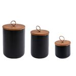 YYW Food Storage Containers, 9/28/45 oz Ceramic Kitchen canister set for Countertop with Airtight Wood Lids, Food Saver Jars for Coffee, Tea, Candy (Three-piece suit in black)