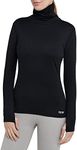 TCA Women's Warm Up Long Sleeve Training Workout Funnel Neck Thermal Running Top with Thumbholes - Black Rock, S