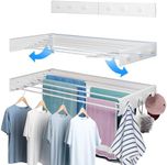 Wall Mounted Drying Rack 31.5", Upgrade 6 Knob Hooks, 5 Aluminum Poles, 40 lb. Load Capacity, Foldable, Retractable, Space Saving Clothes Drying Rack (31.5" White)