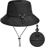 Black Waterproof Bucket Hat for Women and Men - UV Protection Beach Sun Hat Fishing Safari Boonie Hat Rain Hat Adjustable Packable